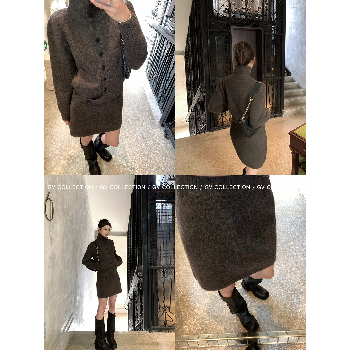 GV大白哥 智系日常 纽扣高领羊毛毛衣半身裙套装秋冬上衣裙子女,淘宝优惠券,粉丝福利购,淘宝优惠卷