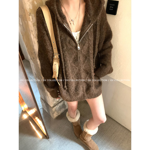 GV大白哥 随性闪闪VTG 连帽羊毛亮片廓形毛衣外套秋季穿搭女上衣 - 图2