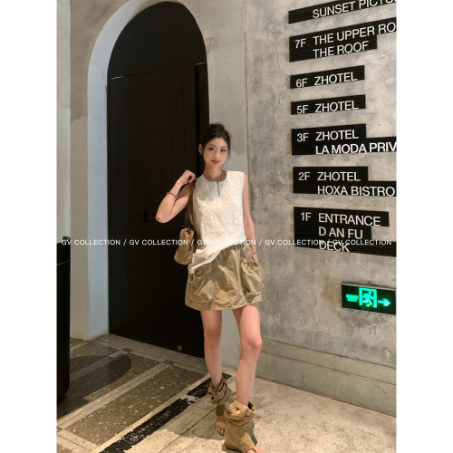 GV大白哥 夏日松弛 速干机能松紧腰大口袋工装裙裙裤夏季新款裙子 - 图2