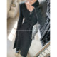 GV Dabaige tea style lazy tone soft and waxy torn V-neck raw edge knitted top straight casual skirt suit