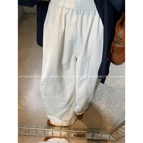 GV大白哥 解构日常 松弛镰刀阔腿休闲裤子女白色长裤子女2025新款 - 图2