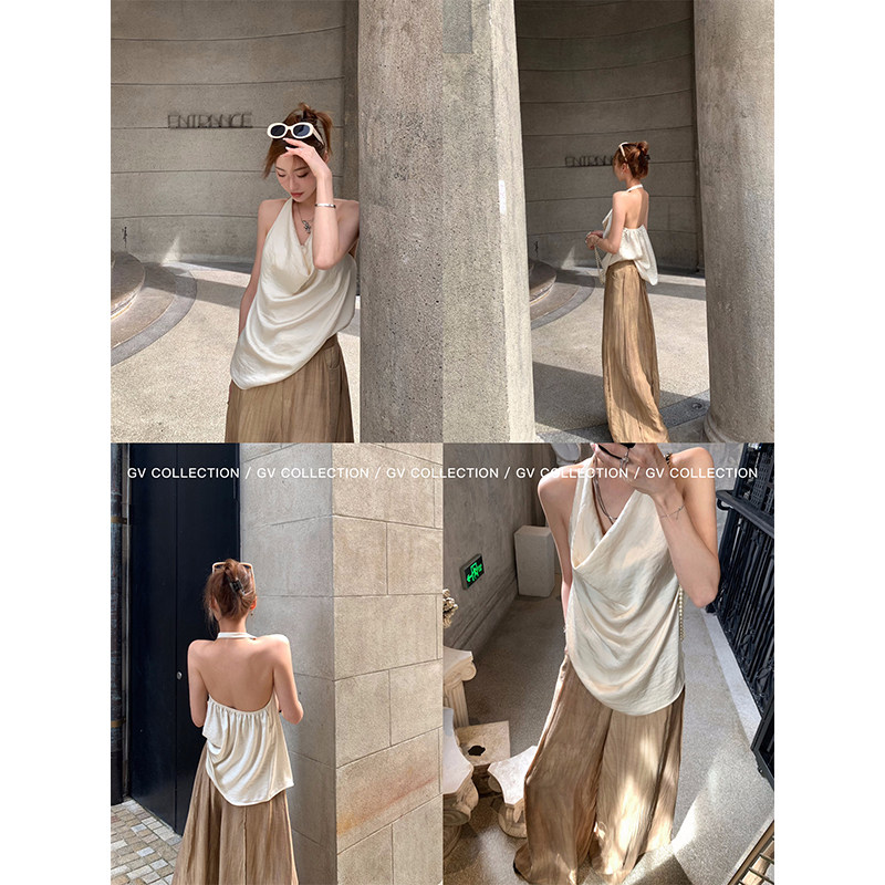 GV大白哥 本期C位 松弛感挂脖荡领露背上衣无袖背心露肩女夏,淘宝优惠券,粉丝福利购,淘宝优惠卷