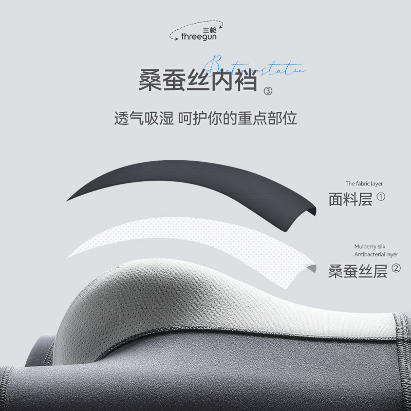 三枪纯棉男士桑蚕丝春季透气平角裤 三枪杭州男平角内裤