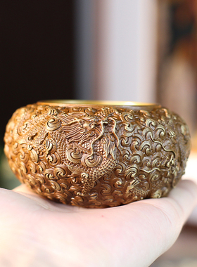 佛香天逸黄铜四龙钵铜盆家居办公室桌面摆件铜香炉烟灰缸创意礼品