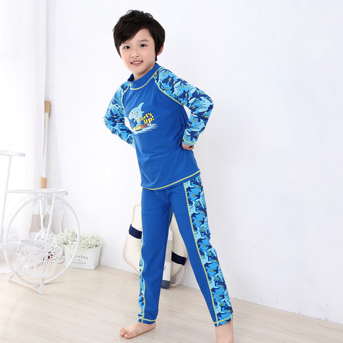 儿童分体游泳衣男童长袖防晒泳装男生中大童长裤温泉冲浪学生泳衣 - 图1