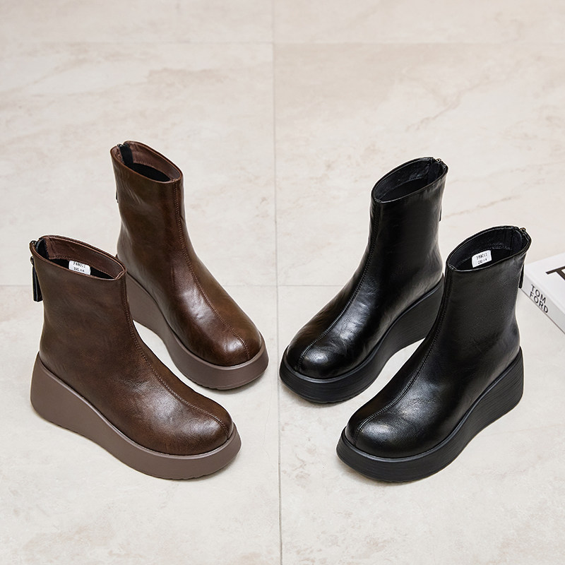 真皮厚底英伦风马丁靴女秋冬新款6cm休闲松糕加绒豆豆博肯鞋短靴,淘宝优惠券,粉丝福利购,淘宝优惠卷