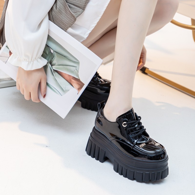 真皮内增高小皮鞋女秋冬新款松糕厚底9cm乐福鞋黑色漆皮休闲棉鞋,淘宝优惠券,粉丝福利购,淘宝优惠卷