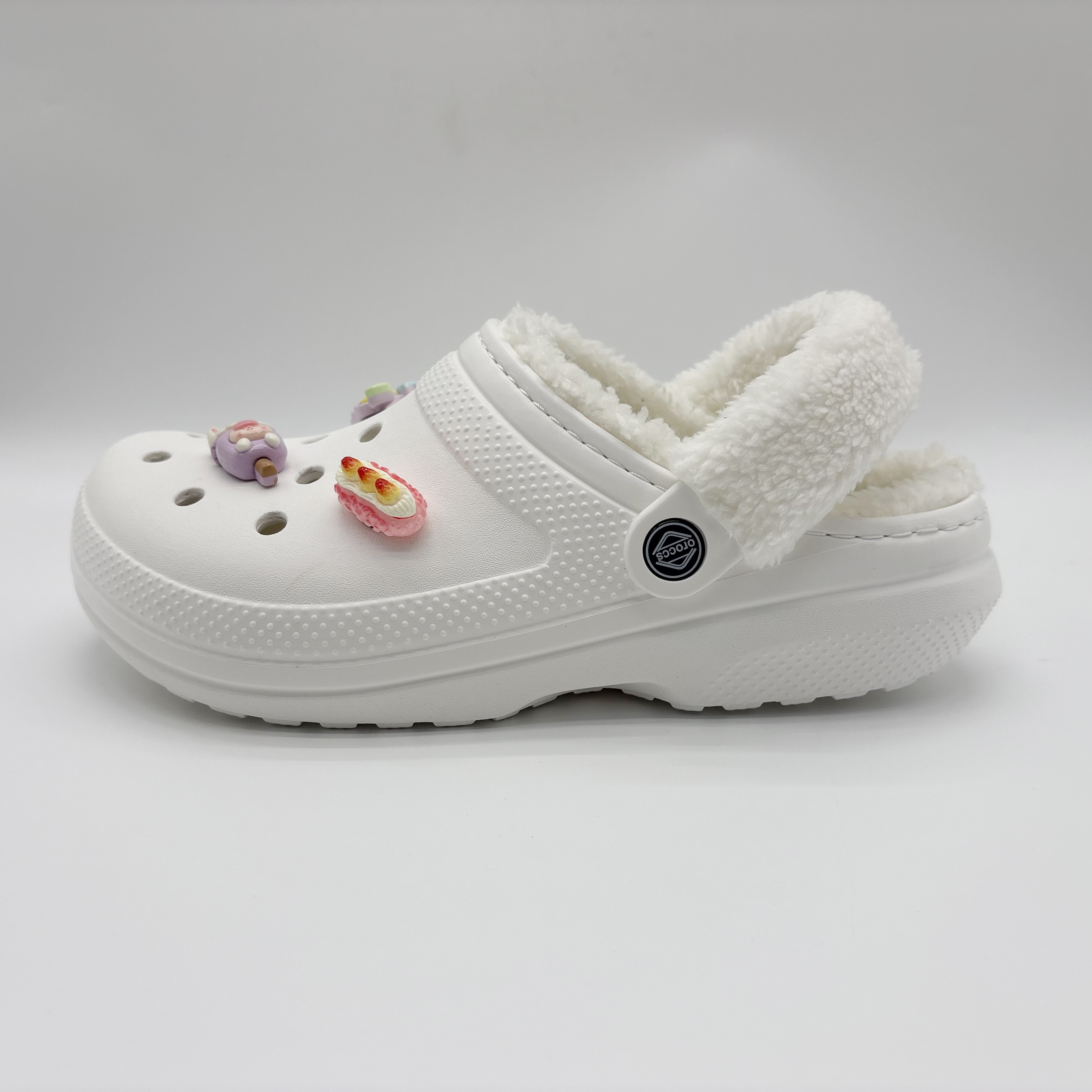 Oroccs冬季毛绒保暖洞洞鞋轻便防滑户外拖鞋毛毛鞋一脚蹬拖鞋2586 - 图3