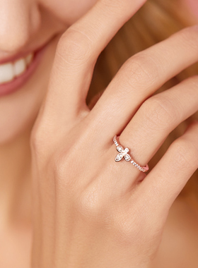 四叶草925纯银玫瑰金戒指时尚