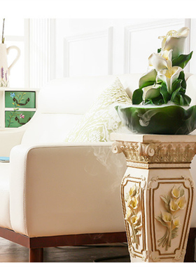 荷花叠水瀑布喷泉中式家居摆件