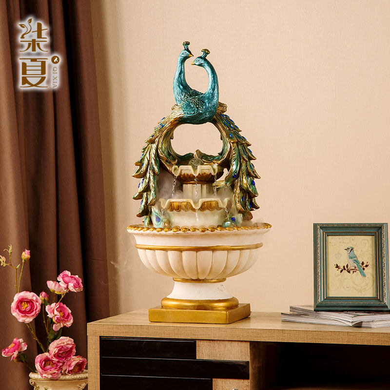 孔雀摆件招财流水落地 电视柜客厅美式复古玄关摆设装饰家居饰品,淘宝优惠券,粉丝福利购,淘宝优惠卷