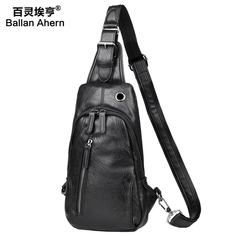 新款休闲胸包皮质男士运动小包包 百灵埃亨男士包袋