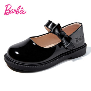芭比童鞋女童皮鞋2024新款春秋软底中大童公主鞋儿童单鞋黑色鞋子