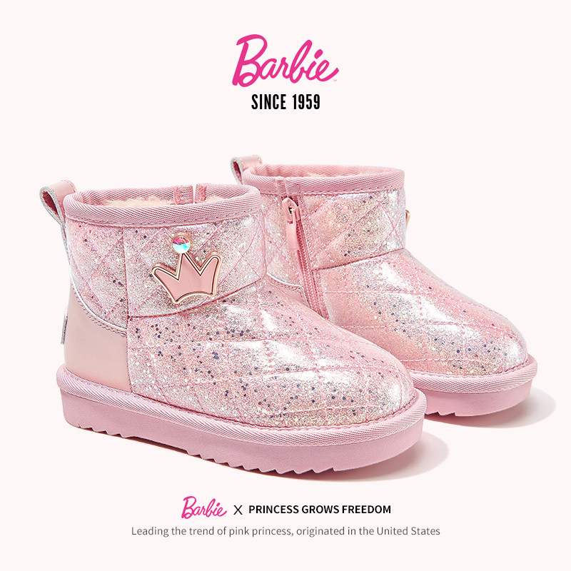 芭比童鞋女童靴子2025新款冬季公主加绒保暖防水大棉靴儿童雪地靴,淘宝优惠券,粉丝福利购,淘宝优惠卷