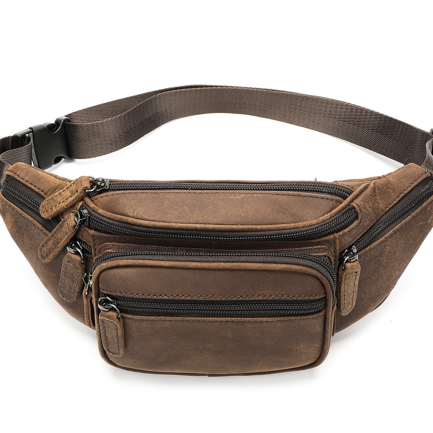 秋冬疯马皮男士腰包 复古休闲男士真皮胸包多功能头层牛皮斜挎包,淘宝优惠券,粉丝福利购,淘宝优惠卷