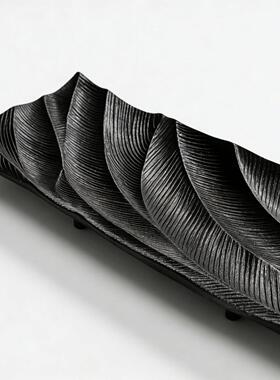 印度摆件 现代黑色肌理长条形收纳托盘样板间玄关餐边装饰摆件