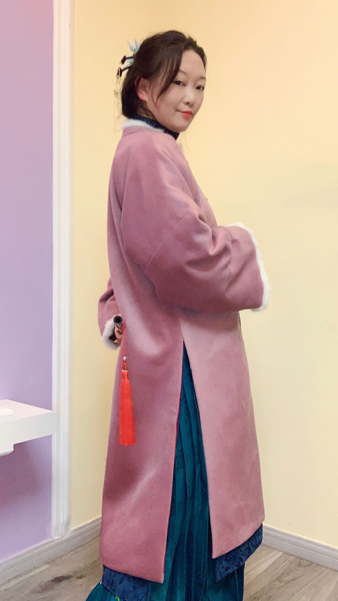 明制圆领对襟长袄 秋冬款汉服 龙纹织金眉子 羊毛呢外套 - 图1