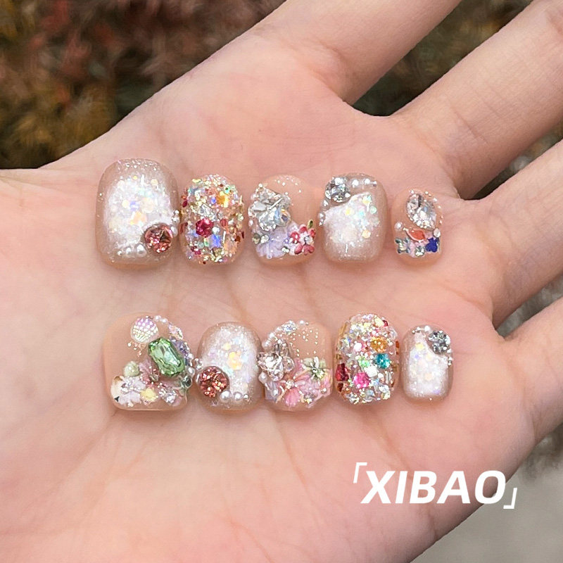 夏天穿戴甲短款纯手工穿戴款美甲2025新款高级感轻奢绝美指甲贴片,淘宝优惠券,粉丝福利购,淘宝优惠卷