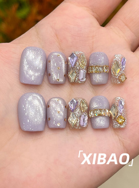 紫色穿戴甲2026新款高级感绝美手工穿戴美甲短款夏日显白指甲贴片