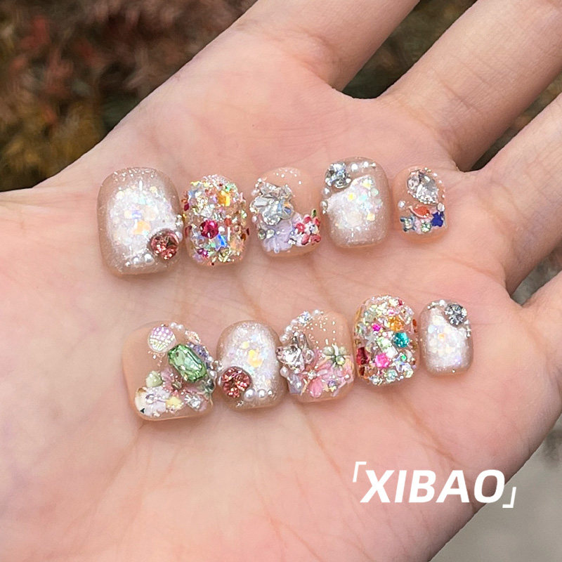 夏天穿戴甲短款纯手工穿戴款美甲2025新款高级感轻奢绝美指甲贴片,淘宝优惠券,粉丝福利购,淘宝优惠卷