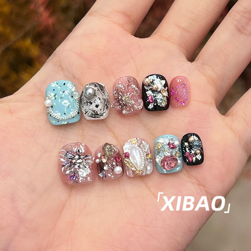 重工穿戴甲短款纯手工定制甲片穿戴式美甲2025新款高级感指甲贴片,淘宝优惠券,粉丝福利购,淘宝优惠卷