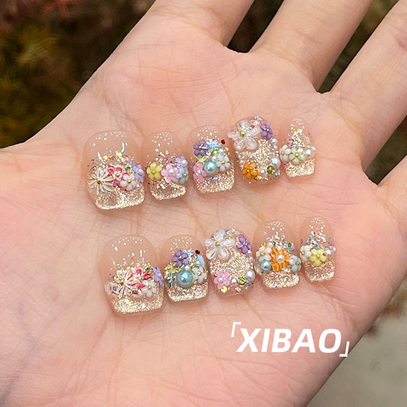 重工穿戴甲2025新款高级感短款穿戴式美甲纯手工精致法式指甲贴片,淘宝优惠券,粉丝福利购,淘宝优惠卷