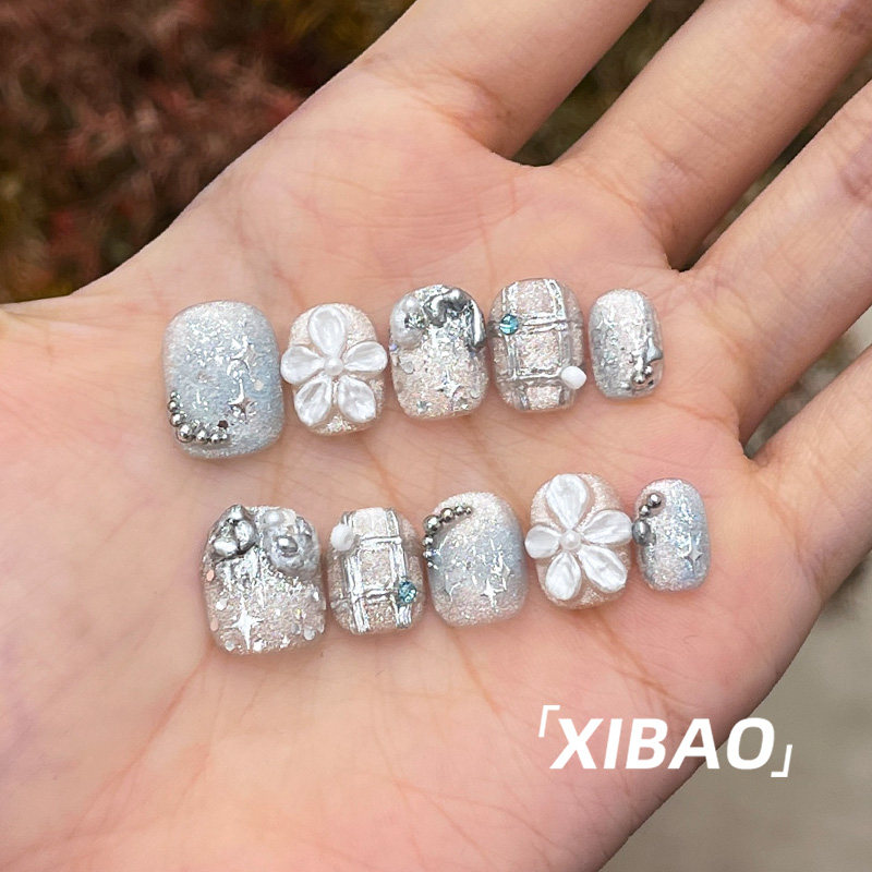 纯手工穿戴甲短款高质量甲片穿戴式美甲2025新款夏天绝美指甲贴片,淘宝优惠券,粉丝福利购,淘宝优惠卷