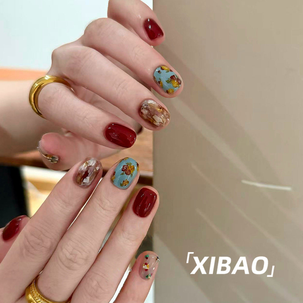 红色穿戴甲2025新款高级感气质显白穿戴美甲短款手工爆款指甲贴片,淘宝优惠券,粉丝福利购,淘宝优惠卷