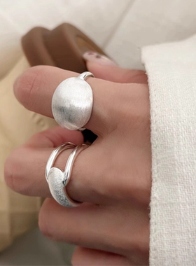 甜酷拉丝几何戒指女半圆馒头线条镂空精致叠戴开口指环网红食指戒