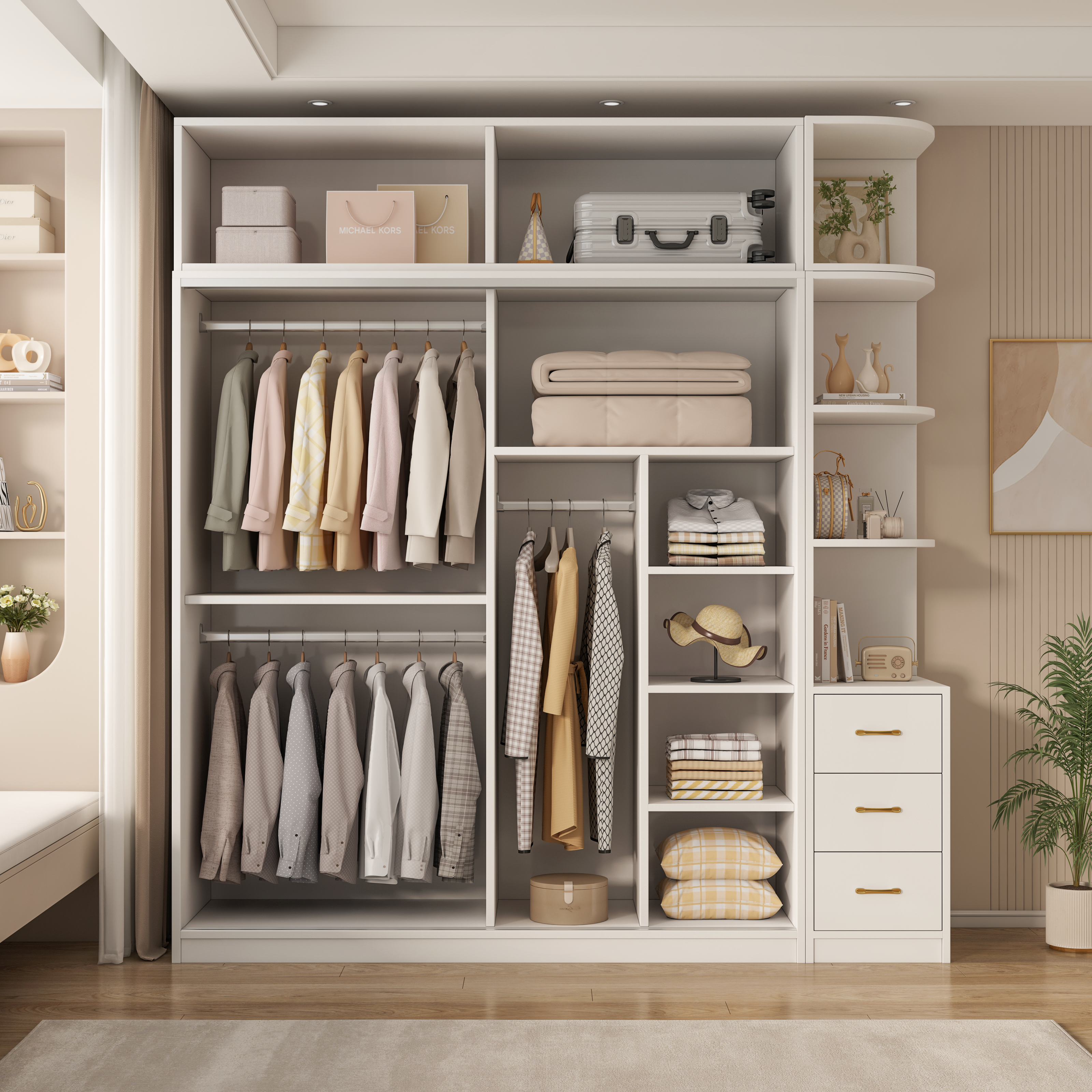 实木衣柜家用卧室奶油风储物收纳大衣橱分段式免拉手2026爆款衣柜,淘宝优惠券,粉丝福利购,淘宝优惠卷