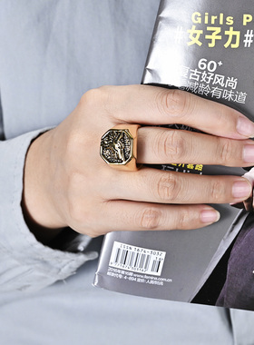 潮男钛钢复古狼头戒指