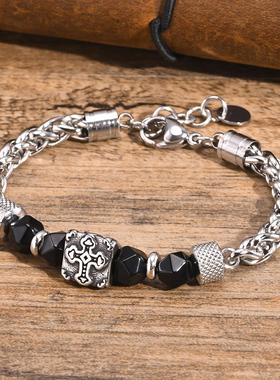 泰爱你龙骨链黑色切面珠手链