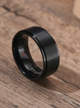 泰爱你简约黑色钛材质戒指