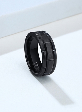 黑色凹槽钨钢食指刻字戒子