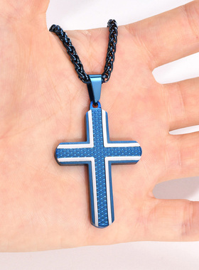 泰爱你时尚蓝色十字架项链