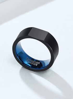 泰爱你时尚蓝黑色钨钢戒指