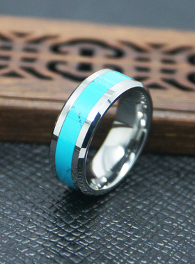 泰爱你时尚简约绿石钨钢戒指