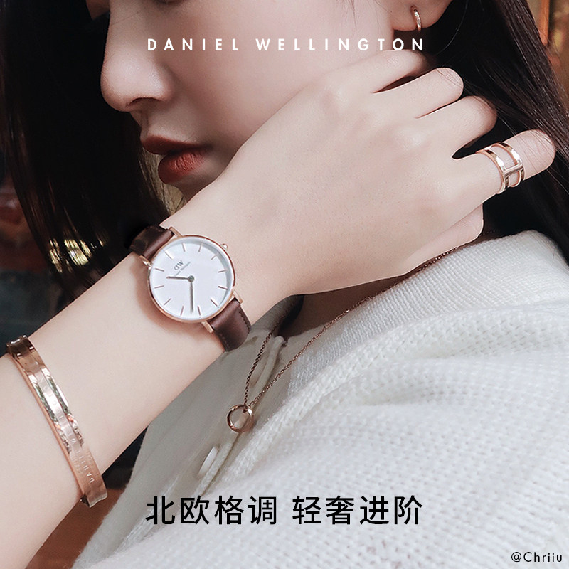 DW手表女 PETITE系列优雅皮质圆表小众石英表送女友生日礼物_虎窝淘