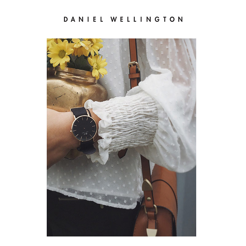 Danielwellington 丹尼尔惠灵顿dw手表女 36mm织纹带腕表黑盘女表