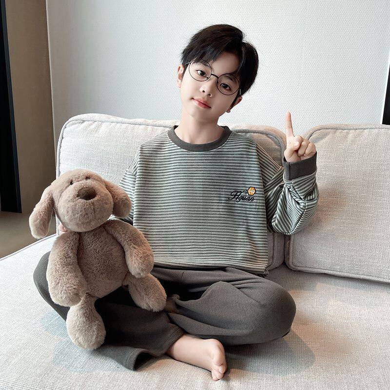 儿童男童德绒保暖睡衣套装秋冬长袖新款套头薄绒青少年睡衣家居服,淘宝优惠券,粉丝福利购,淘宝优惠卷
