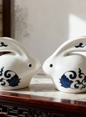 景德镇中式陶瓷兔子摆件