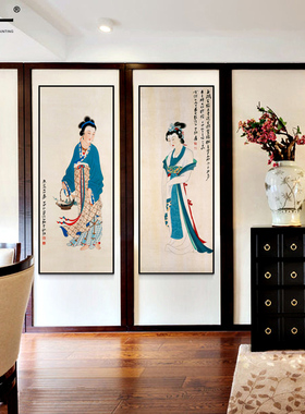 古代中式风展厅工作室壁画仕女图