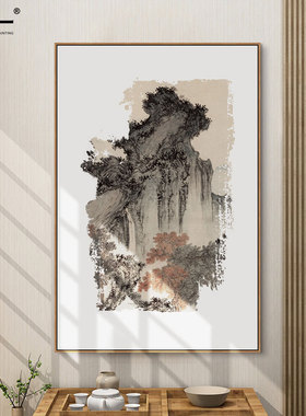 新中式客厅装饰画茶室山水意境创意艺术壁画玄关餐厅大气留白挂画