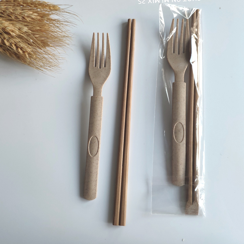 小麦秸秆一次性餐具环保可降解筷子勺套装外卖披萨意面水果沙拉叉-图1