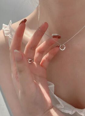 925纯银闪钻几何方形项链女气质简约ins小众设计感冷淡风锁骨链潮