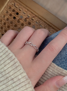 s925纯银简约时尚小众交绕镂空戒指开口可调节2022年新款