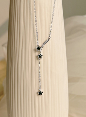 黑色五角星流苏项链潮轻奢