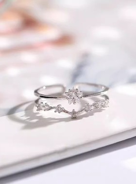 925纯银双层星星戒指女生2025新款爆款小众设计感开口食指戒指环