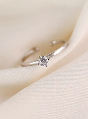 轻单颗闪亮钻素圈戒指女款时尚小众设计尾戒高级感指环食指戒