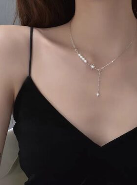 珍珠星芒项链女轻奢小众锁骨链2026年新款简约气质设计感吊坠颈链